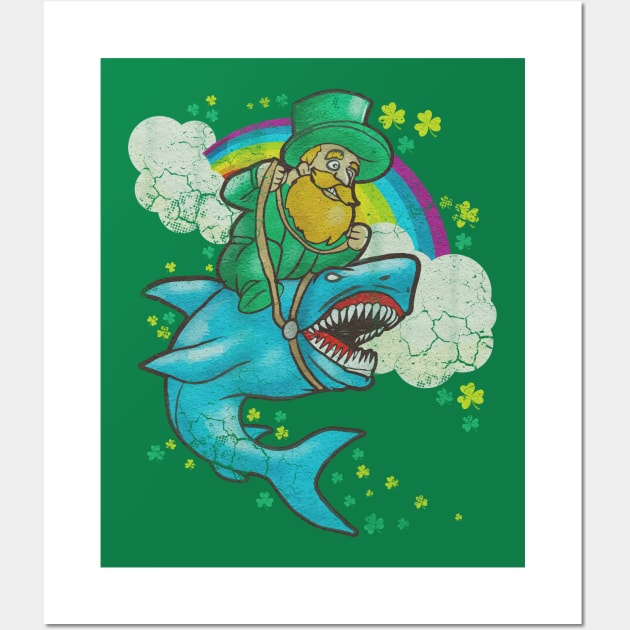 Leprechaun Riding Shark St Patrick's Day Wall Art by E